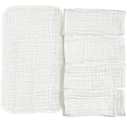 LOEKEAH Muslin Burp Cloths, 5 Pack, 100% Cotton, Soft, White, Large 20" by 10", for Babies