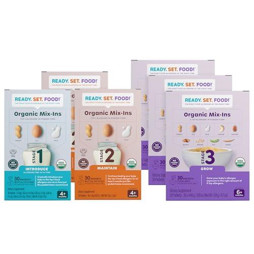 Ready Set Food! | Stage 1 – 30 Days + Stage 2 – 60 Days + Stage 3 – 90 Days | Early Allergen Introduction Mix-ins for Babies