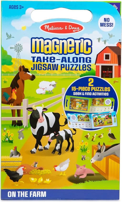 Melissa & Doug Take-Along Magnetic Jigsaw Puzzles Travel Toy On the Farm (2 15-Piece Puzzles) - Portable Puzzle Board, Seek And Find Activities, Travel Toys For Toddlers And Kids Ages 3+
