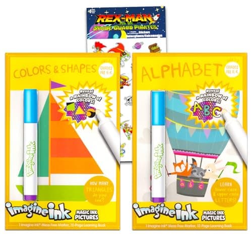 Early Learning Coloring and Activity Books - Bundle with 2 Imagine Ink Mess-Free Coloring Books Featuring Colors, Shapes, and Alphabet Plus Reward Stickers