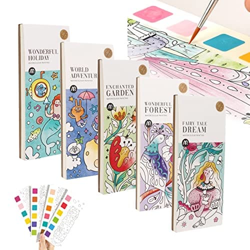 DANLIKT Pocket Watercolor Painting Book,Kids Watercolor Painting Book for Kids,Improve Creativity Portable Pocket Painting Book with Brush for Artist