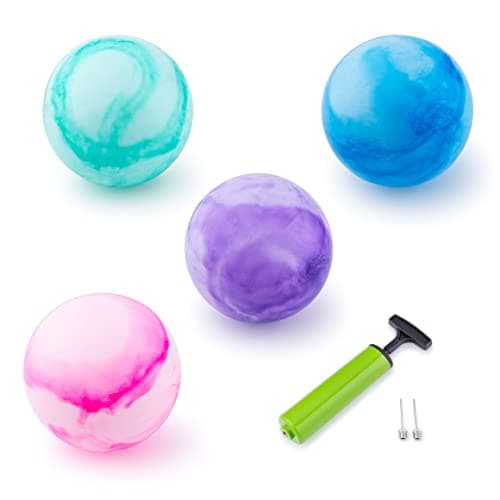 Bouncing Ball for Kids - Set of 4 Marbleized Bouncy Balls Plus Pump & 2 pins, Inflatable Sensory Balls, for Children and Pets - 8.5" Game Ball