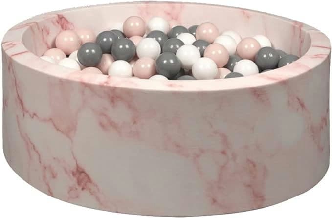 Premium Baby Ball Pit with Organic Cotton Cover & BPA-Free Balls | Eco-Friendly | Safe Sensory Play | 6 Mons – 5 Yrs. | Pink Marble Organic Cotton Cover + Powder/Grey/White Balls