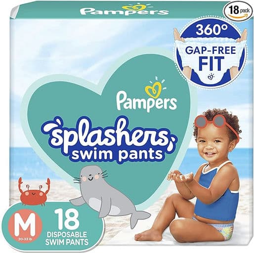 Pampers Splashers Swim Diapers - Size M, 18 Count, Gap-Free Disposable Baby Swim Pants