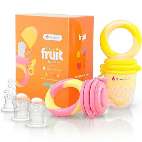 NatureBond Baby Food Feeder/Fruit Feeder Pacifier Nibbler (2 Pack) - Infant Teething Toy Teether Weaning in Appetizing Colors | + Additional Silicone Sacs