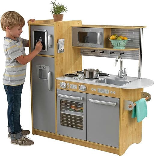 Uptown Natural Wooden Play Kitchen with Play Phone, Chalkboard & Towel Rack