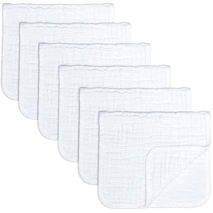 Comfy Cubs Muslin Burp Cloths Large 100% Cotton Hand Washcloths for Babies, Baby Essentials 6 Layers Extra Absorbent and Soft Boys & Girls Baby Rags for Newborn Registry (White, 6-Pack, 20" X10")