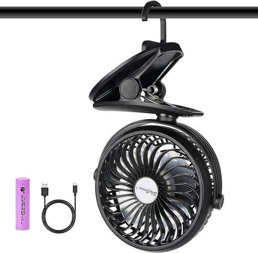BRIGENIUS Battery Operated Stroller Fan, Portable Clip on Mini Desk Fan with 2600mAh Rechargeable Battery, USB Powered Clip Fan for Baby Stroller Office Outdoor Travel