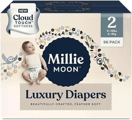 Millie Moon Diapers Sizes 1-6 Luxury Diapers COUCHES DE Luxe (Choose Size) (Size 2-96 Diapers (9lbs-18lbs))