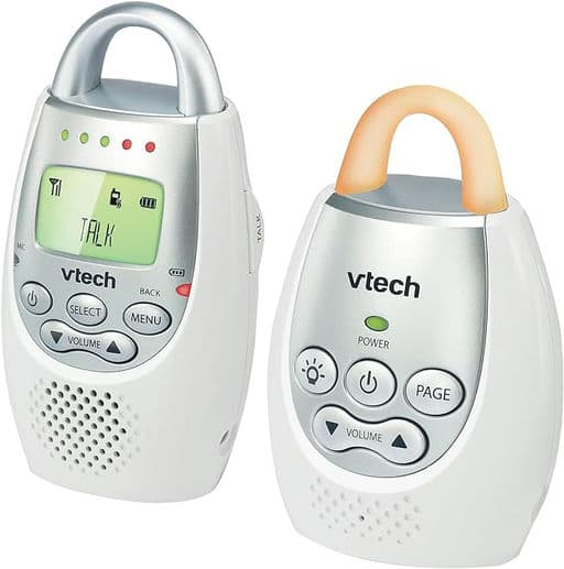 VTech DM221 Audio Baby Monitor with up to 1,000 ft of Range, Vibrating Sound-Alert, Talk Back Intercom & Night Light Loop, White/Silver