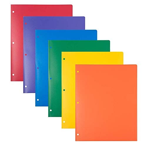 Plastic 3-hole Punch Folders-Variety Pack