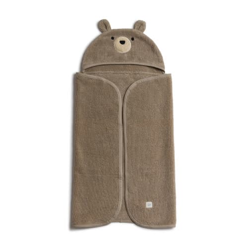 Tiny Kind Cozy Critter Organic Towel - Taupe Bear, 0-12 M