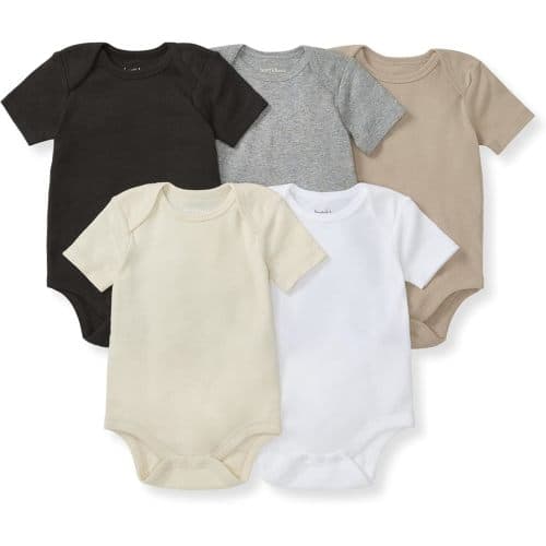 Burt's Bees Baby Bodysuits, Short Sleeve and Long Sleeve One-Pieces, 100% Organic Cotton, Pack of 5